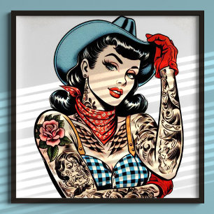 Schattigee Cartoon Tattoo Cowgirl Poster