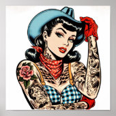 Schattigee Cartoon Tattoo Cowgirl Poster (Voorkant)