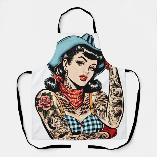 Schattigee Cartoon Tattoo Cowgirl Schort (Voorkant)