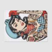 Schattigee Cartoon Tattoo Cowgirl Tissuepapier (Voorkant)