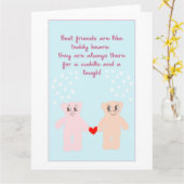 Schattigee Cartoon Teddy Bears Bestie Quote Galent Kaart (Gele Bloem)