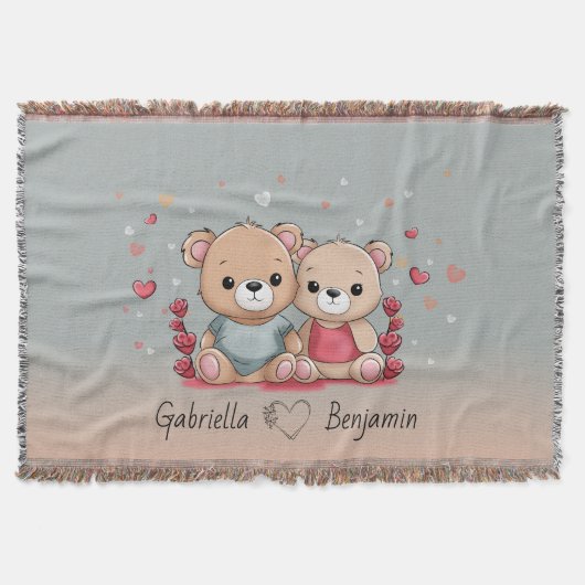 Schattigee Cartoon Teddy Lovers Hart Valentijn's D Deken (Voorkant)