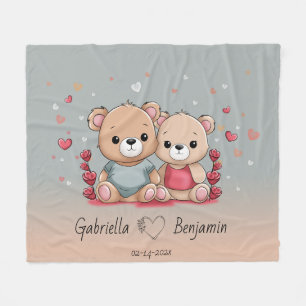 Schattigee Cartoon Teddy Lovers Hart Valentijn's D Fleece Deken