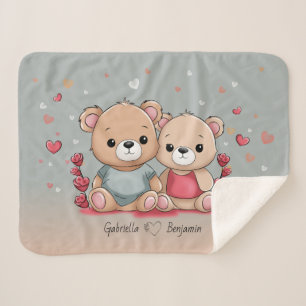 Schattigee Cartoon Teddy Lovers Hart Valentijn's D Sherpa Deken