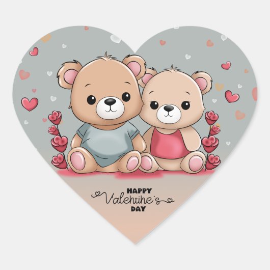 Schattigee Cartoon Teddy Lovers Hart Valentijn's D Sticker (Voorkant)