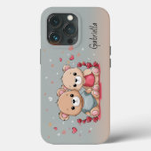 Schattigee Cartoon Teddy Lovers Hearts Valentijn's Case-Mate iPhone Case (Achterkant)