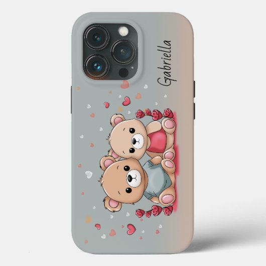 Schattigee Cartoon Teddy Lovers Hearts Valentijn's Case-Mate iPhone Case (Achterkant)