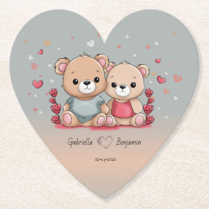 Schattigee Cartoon Teddy Lovers Hearts Valentijn's Kartonnen Onderzetters