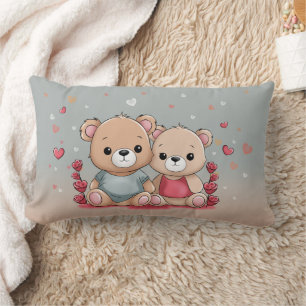 Schattigee Cartoon Teddy Lovers Hearts Valentijn's Kussen