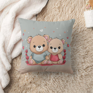 Schattigee Cartoon Teddy Lovers Hearts Valentijn's Kussen