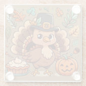 Schattigee Cartoon Thanksgiving kalkoen en pompoen Glazen Onderzetter (Achterkant)