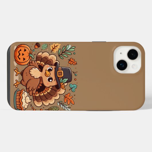 Schattigee Cartoon Thanksgiving kalkoen en pompoen iPhone Hoesje (Achterkant horizontaal)