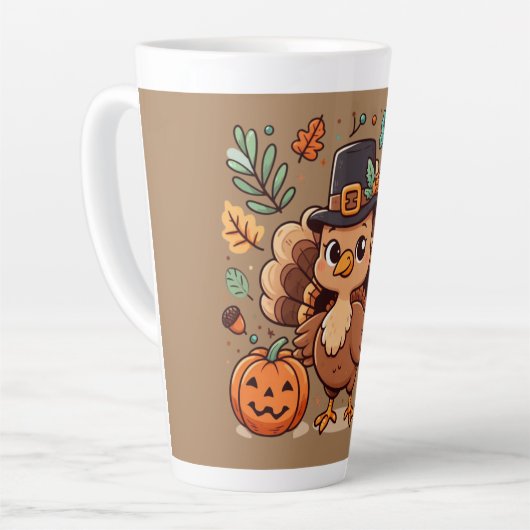 Schattigee Cartoon Thanksgiving kalkoen en pompoen Latte Mok (Linkerhoek)