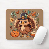 Schattigee Cartoon Thanksgiving kalkoen en pompoen Muismat (Met muis)