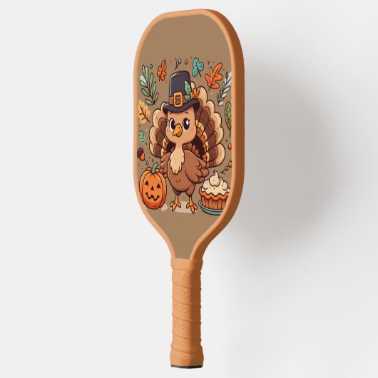 Schattigee Cartoon Thanksgiving kalkoen en pompoen Pickleball Paddle (Links)
