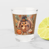 Schattigee Cartoon Thanksgiving kalkoen en pompoen Shot Glas (Voorkant)
