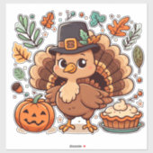 Schattigee Cartoon Thanksgiving kalkoen en pompoen Sticker (Vel)