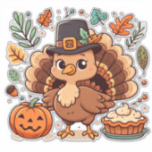 Schattigee Cartoon Thanksgiving kalkoen en pompoen Sticker (Voorkant)