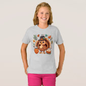 Schattigee Cartoon Thanksgiving kalkoen en pompoen T-shirt (Voorkant volledig)