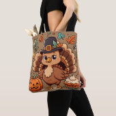 Schattigee Cartoon Thanksgiving kalkoen en pompoen Tote Bag (Dichtbij)