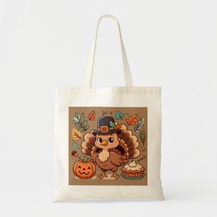 Schattigee Cartoon Thanksgiving kalkoen en pompoen Tote Bag
