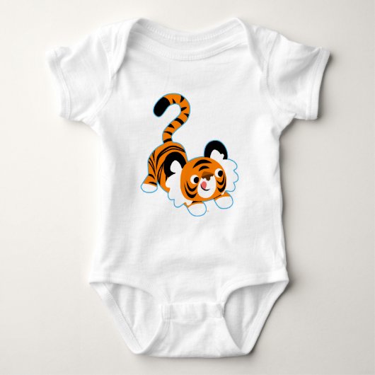 Schattigee Cartoon Tiger klaar om te spelen Baby k Romper (Voorkant)