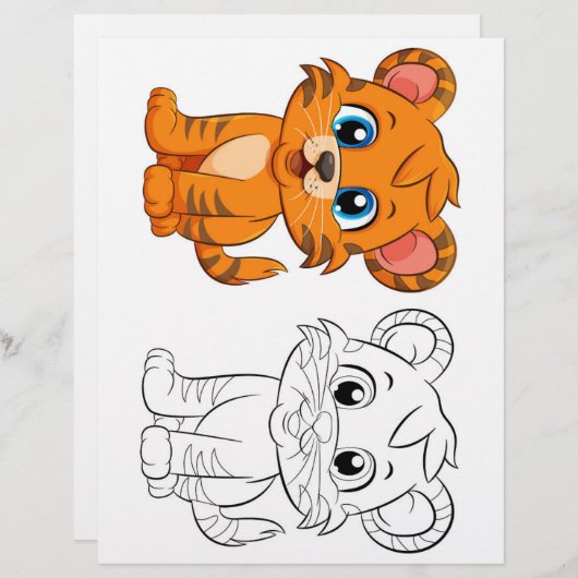 Schattigee Cartoon tijger kleurplaat (Voorkant / Achterkant)