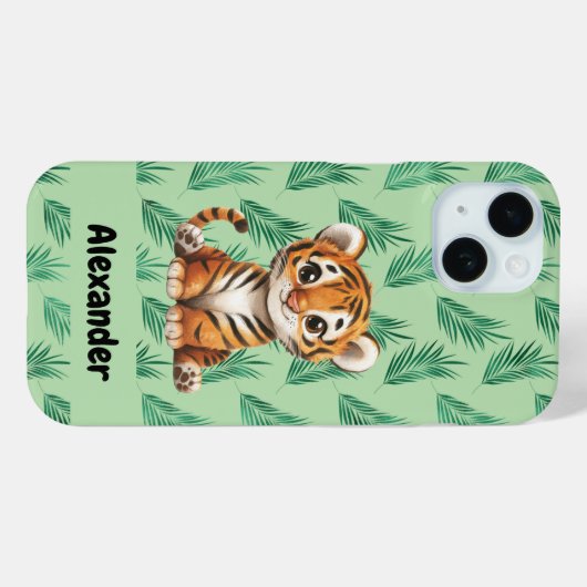 Schattigee Cartoon tijger op tropische bladeren Case-Mate iPhone Case (Achterkant (horizontaal))