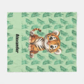 Schattigee Cartoon tijger op tropische bladeren Fleece Deken (Voorkant (Horizontaal))