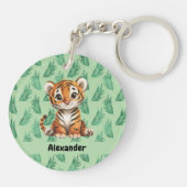 Schattigee Cartoon tijger op tropische bladeren Sleutelhanger (Achterkant)