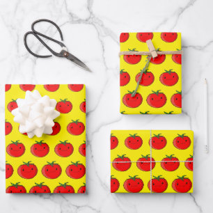 Schattigee Cartoon Tomatenpatroon geel Inpakpapier Vel