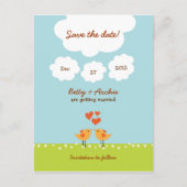 Schattigee Cartoon Tortelduifjes (Dag) Bruiloft Aankondigingskaart (Voorkant)