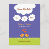 Schattigee Cartoon Tortelduifjes (nacht) bruiloft Aankondigingskaart (Voorkant)