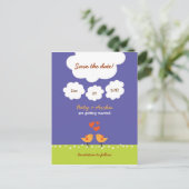 Schattigee Cartoon Tortelduifjes (nacht) bruiloft Aankondigingskaart (Staand voorkant)