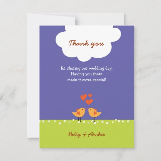Schattigee Cartoon Tortelduifjes (nacht) bruiloft Bedankkaart (Voorkant)
