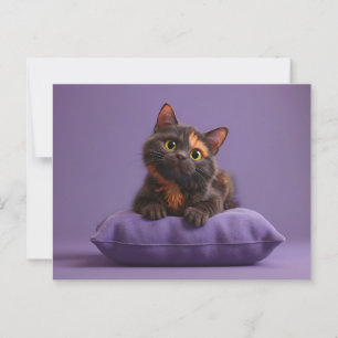 Schattigee Cartoon Tortoiseshell Kitten op Paarse Briefkaart
