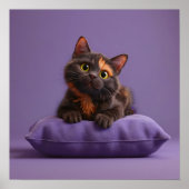 Schattigee Cartoon Tortoiseshell Kitten op Paarse  Poster (Voorkant)