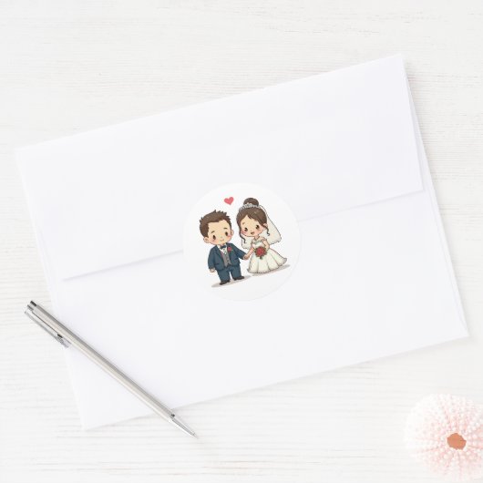 Schattigee Cartoon Trouwpaar Stickers (Envelop)