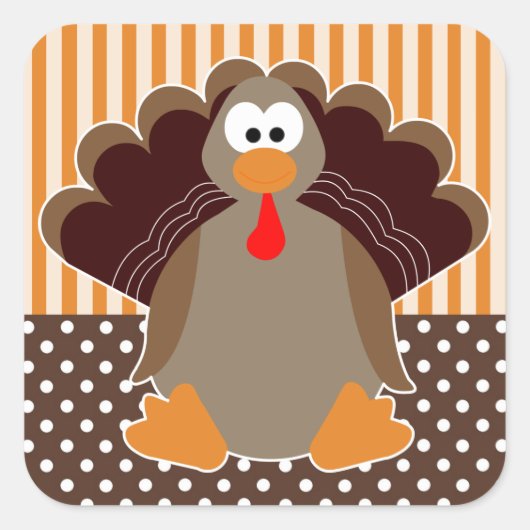 Schattigee Cartoon Turkije Happy Thanksgiving Stic Vierkante Sticker (Voorkant)