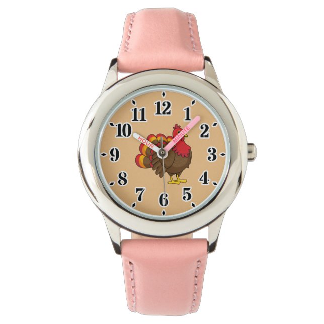 Schattigee Cartoon Turkije Horloge (Voorkant)