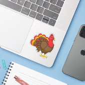 Schattigee Cartoon Turkije Sticker (Laptop met iPhone)