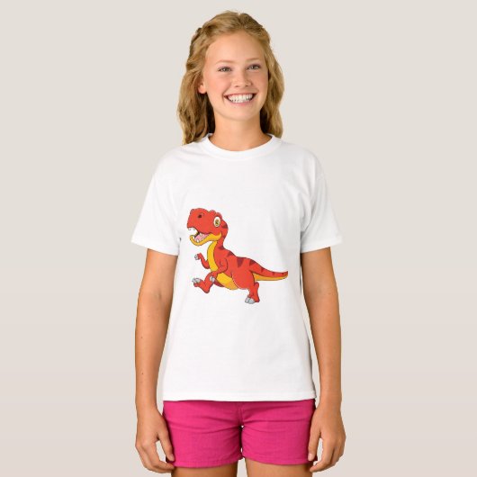 Schattigee cartoon Tyrannosaurus rex lopen T-shirt (Voorkant volledig)