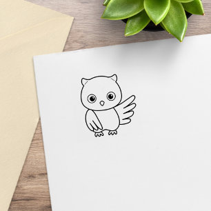 Schattigee Cartoon Uil 1x1 Rubberstempel