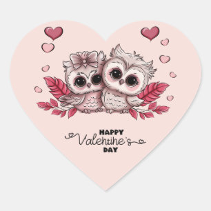 Schattigee Cartoon Uil Liefhebbers Hart Valentijn' Hart Sticker