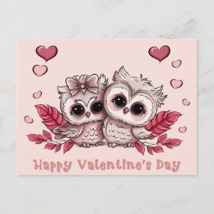 Schattigee Cartoon Uil Lovers Hearts Valentijn's D Briefkaart