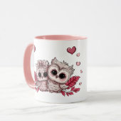 Schattigee Cartoon Uil Lovers Hearts Valentijn's D Mok (Voorkant links)