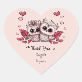 Schattigee Cartoon Uil Lovers Valentijn's Day Dank Hart Sticker