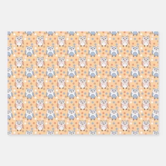 Schattigee Cartoon Uilen en Polkadots Pastel Patro Inpakpapier Vel (Voorkant 3)