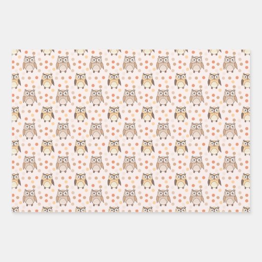 Schattigee Cartoon Uilen en Polkadots Pastel Patro Inpakpapier Vel (Voorkant 2)