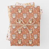 Schattigee Cartoon Uilen en Polkadots Pastel Patro Inpakpapier Vel (In situ)
